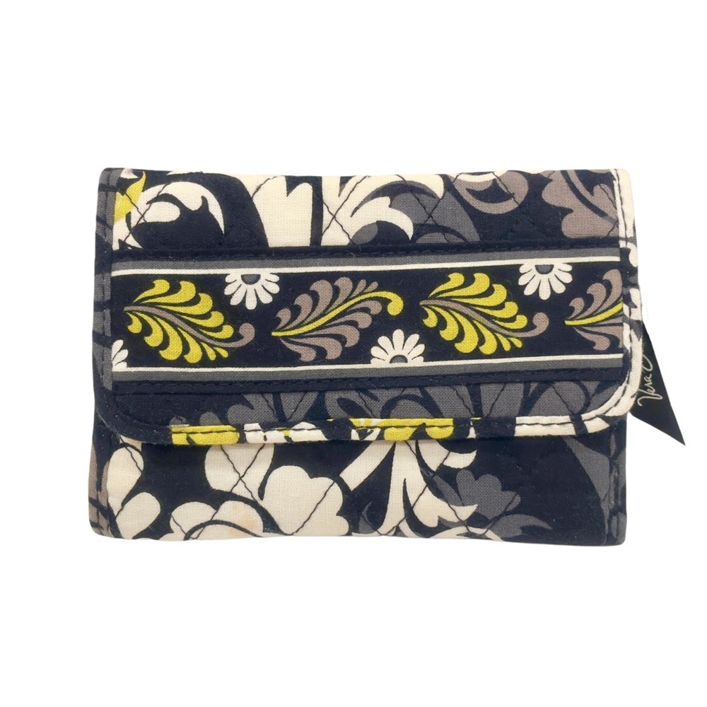 VERA BRADLEY Trifold Euro Wallet in Yellow Black White Gray Baroque Pattern